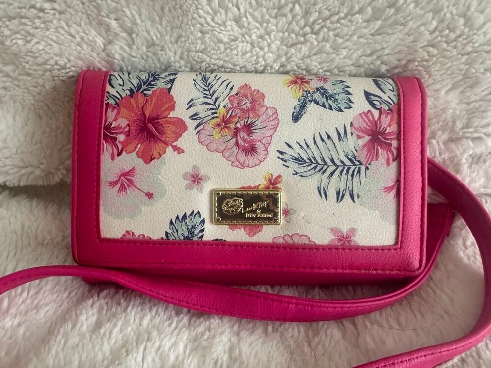 Luv Betsey Betsey Johnson Floral Wallet Crossbody Hot Pink Gold Chain